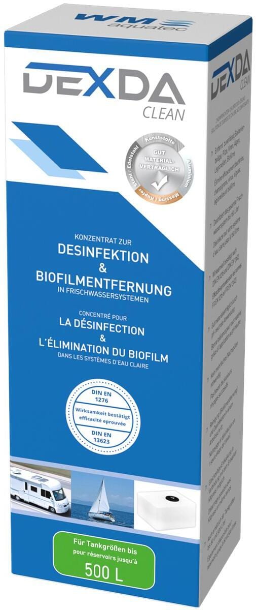 Desinfeksjon og biofilmfjerner DEXDA Clean 2-komponent montert i frisktvannssystem