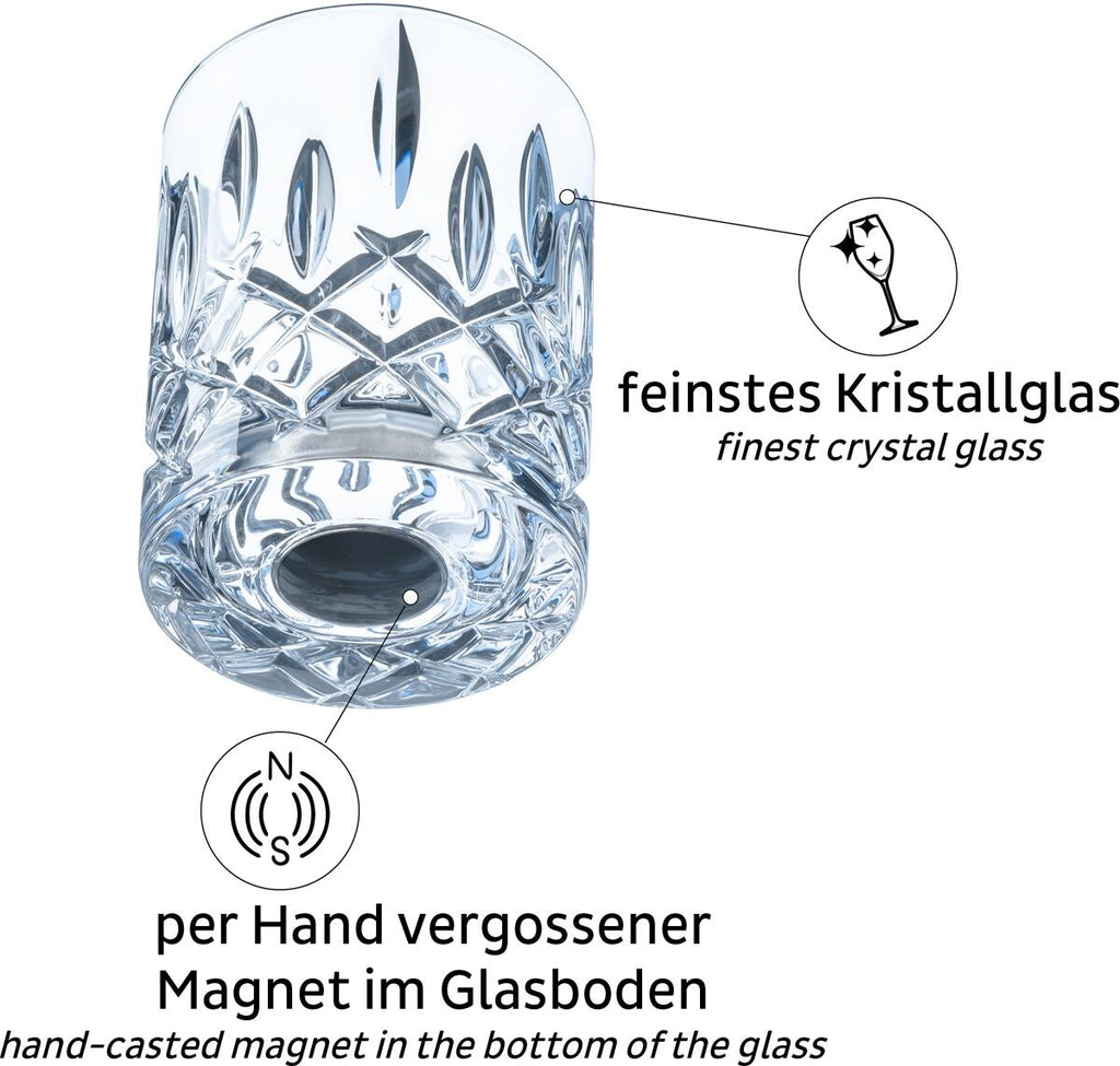 Diamond magnet whiskyglass i krystallglass montert med nano-gel-pad