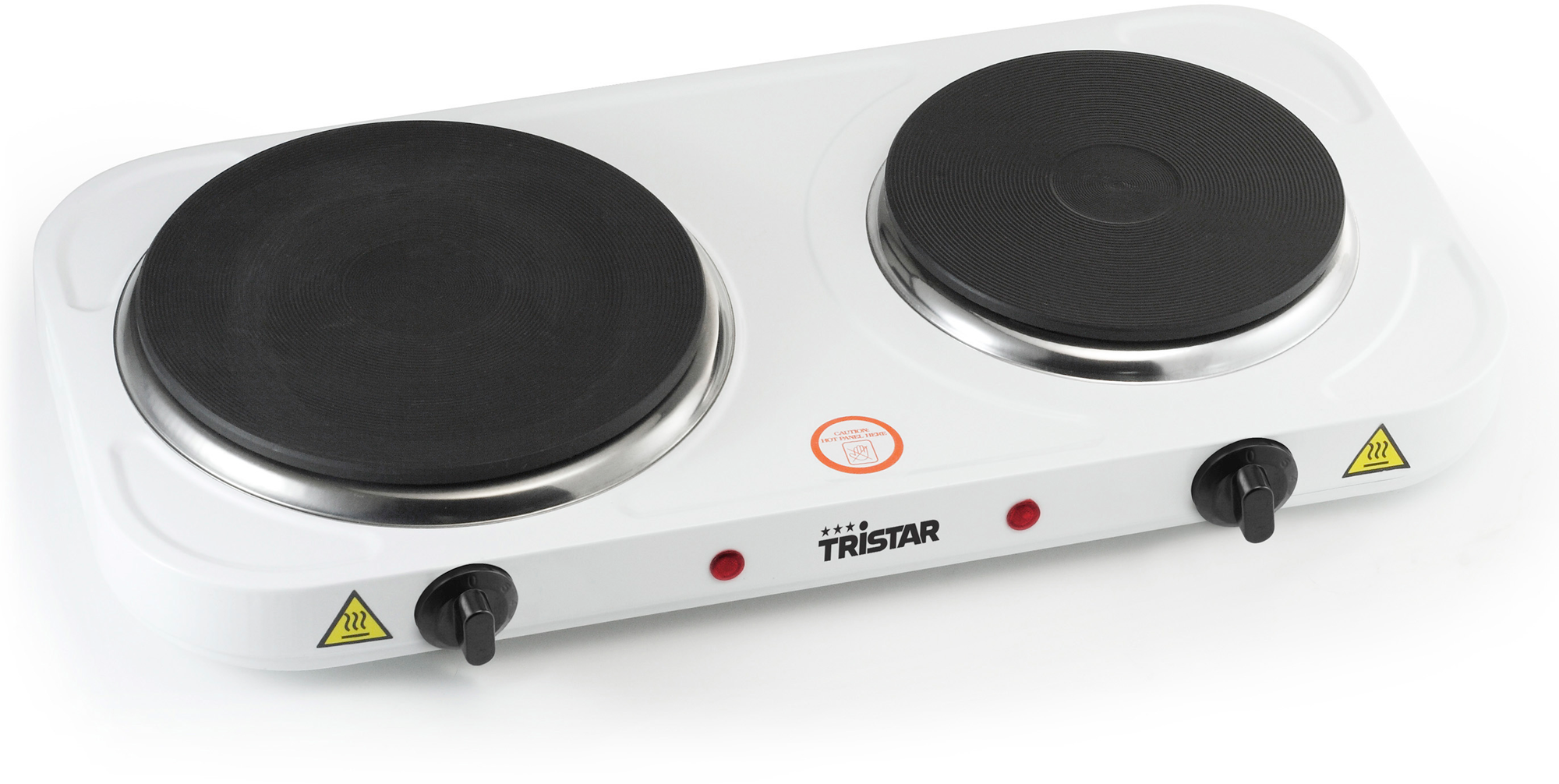 Dobbel kokeplate hvit 2500 W 15,5 + 18,5 cm - Tristar forfra