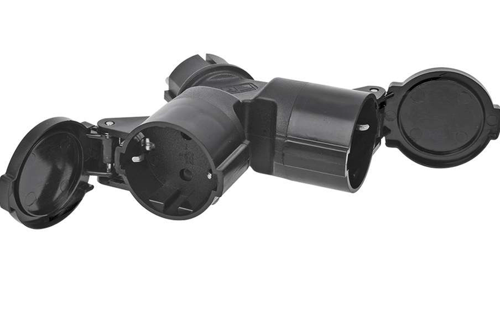 Dobbel schuko-stikkontakt 16 A 230 V IP44 svart forfra