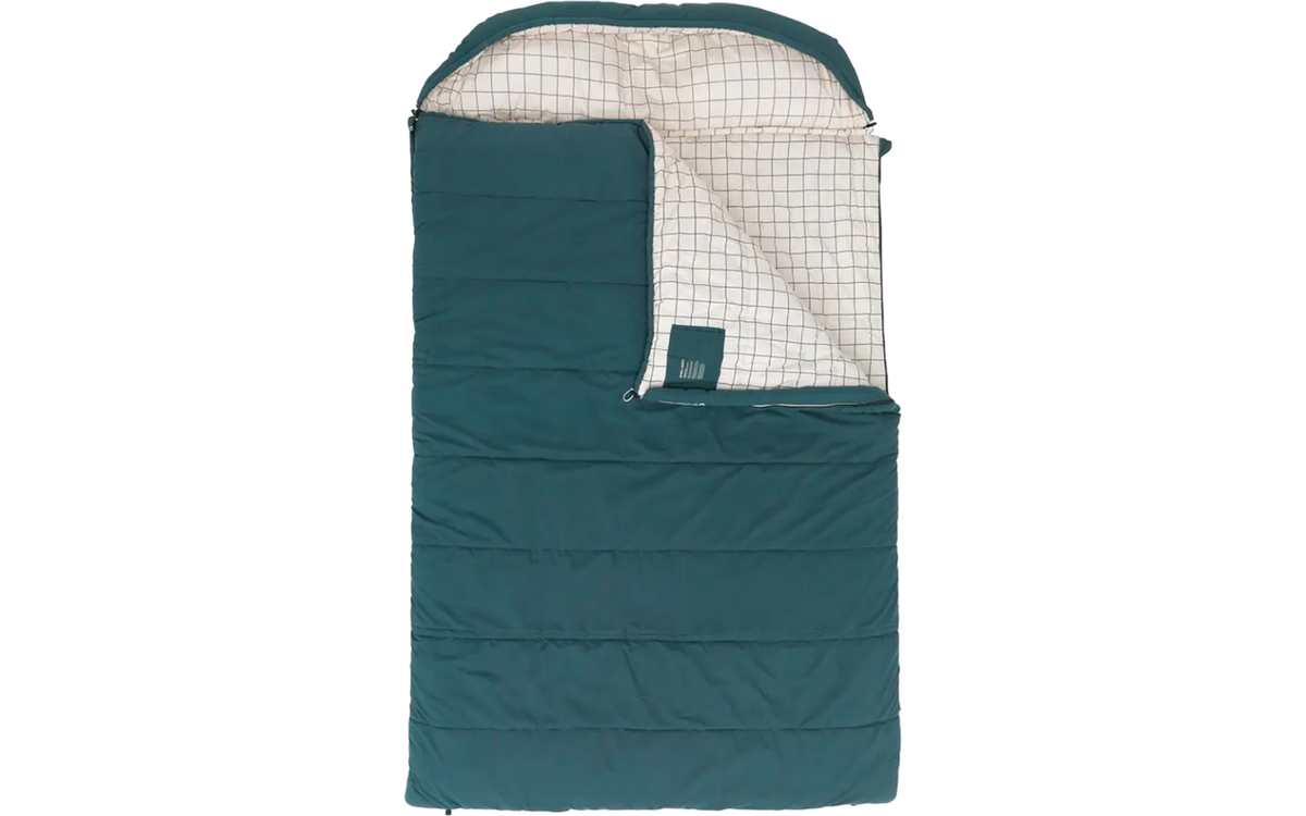 Dobbel teppesovepose Camper Lux blå 235 x 150 cm 2 personer - Outwell helt åpnet som to dyner