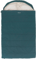 Dobbel teppesovepose Camper Lux blå 235 x 150 cm 2 personer - Outwell sett forfra med puter og hette