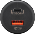 Dobbel USB-A/USB-C innbyggingslader 12/24 V hurtiglading 18 W Wentronic forfra