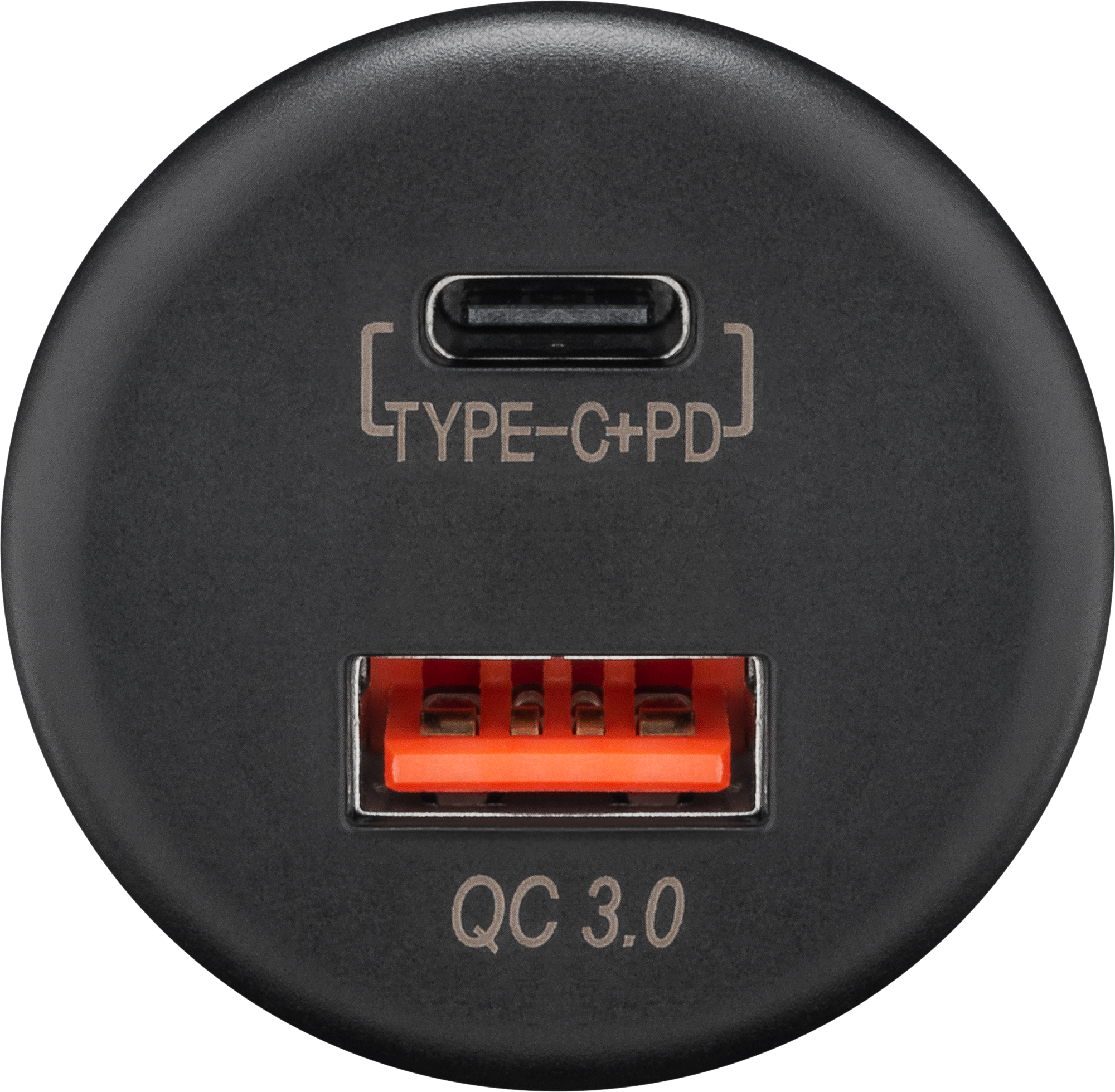 Dobbel USB-A/USB-C innbyggingslader 12/24 V hurtiglading 18 W Wentronic forfra