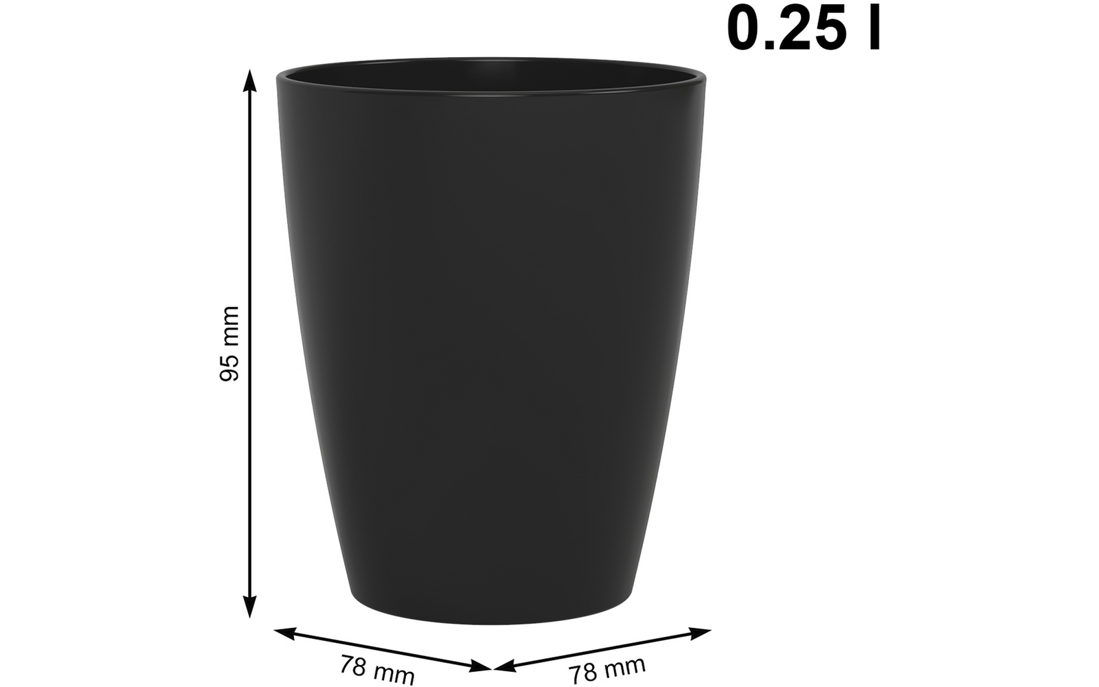 Drikkebeger Caruba 0,25 l i kunststoff, svart bakside
