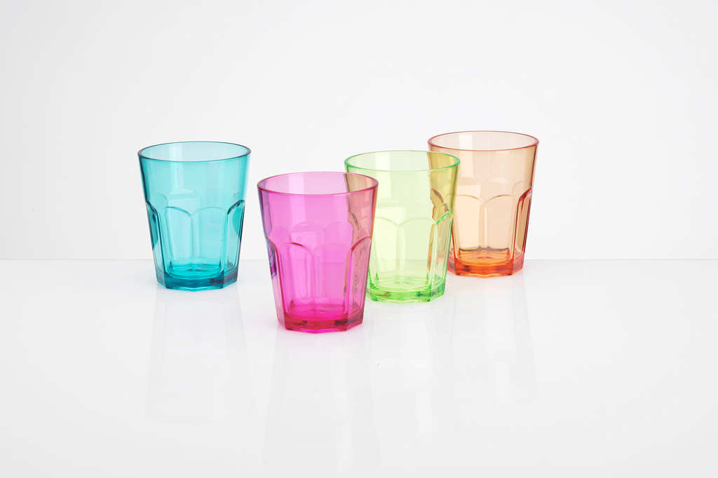 Drikkeglass Soda 340 ml 4-pakning flerfarget i akryl - Flamefield forfra