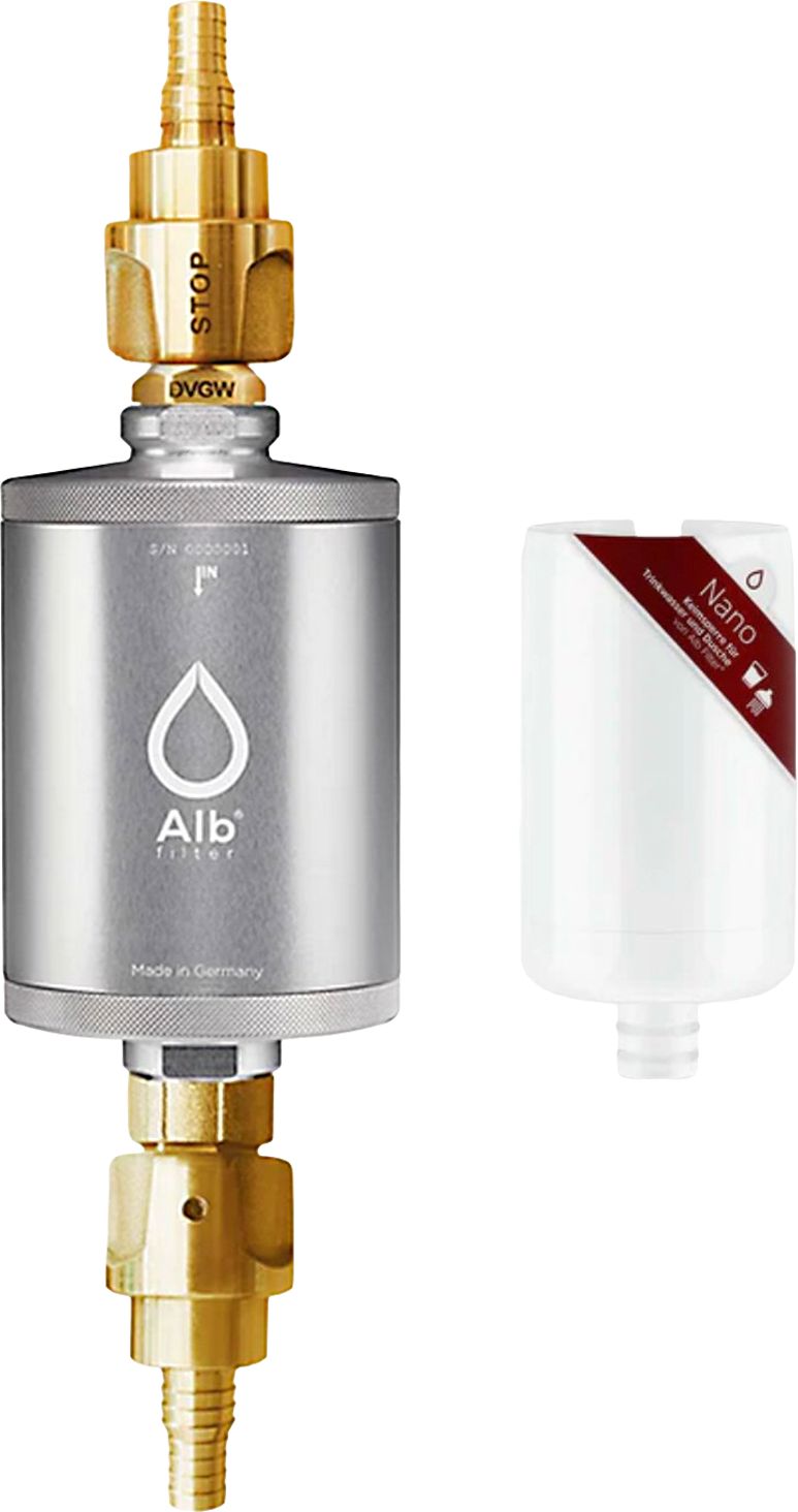 Drikkevannfilter Travel Nano kimstopp fast montering Geka-tilkobling - Alb Filter for camping og båt
