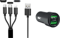 Dual 3-i-1 USB billader med 1,2 m kabel og 3 tilkoblinger forfra