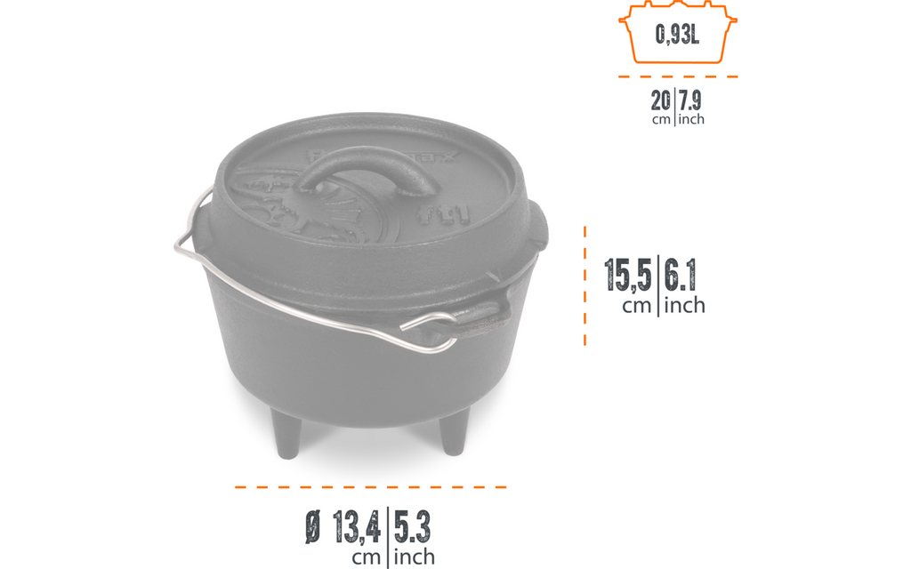 Dutch oven ft1 støpejern 0,93 l - Petromax komplett sett