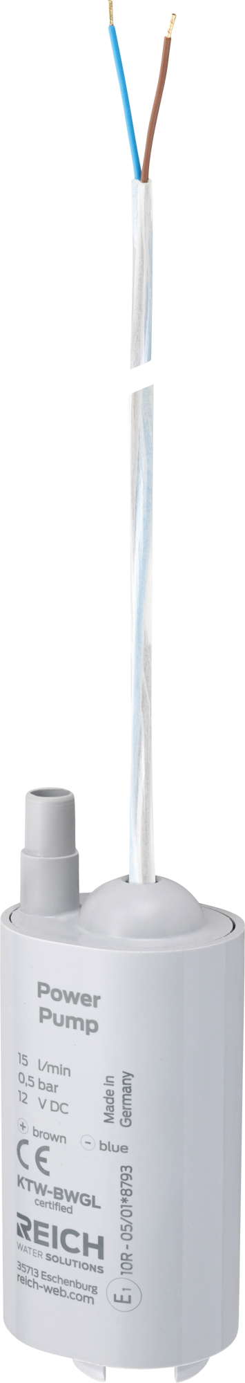 Dykkvannpumpe 12V 0,5 bar 15 l/min 48 mm - Reich forfra