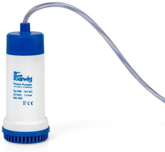 Dykkvannpumpe 12V 22 l/min 1,4 bar uten tilbakeslagsventil forside