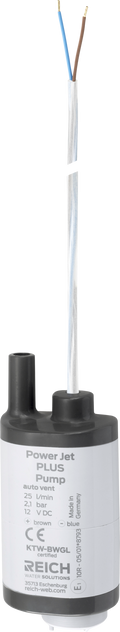 Dykkvannpumpe Power Jet Plus 12V 25 l/min 2,1 bar fra Reich vist forfra