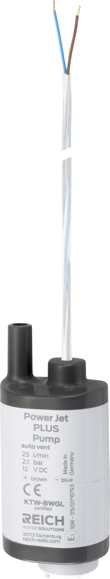 Dykkvannpumpe Power Jet Plus 12V 25 l/min 2,1 bar fra Reich vist forfra