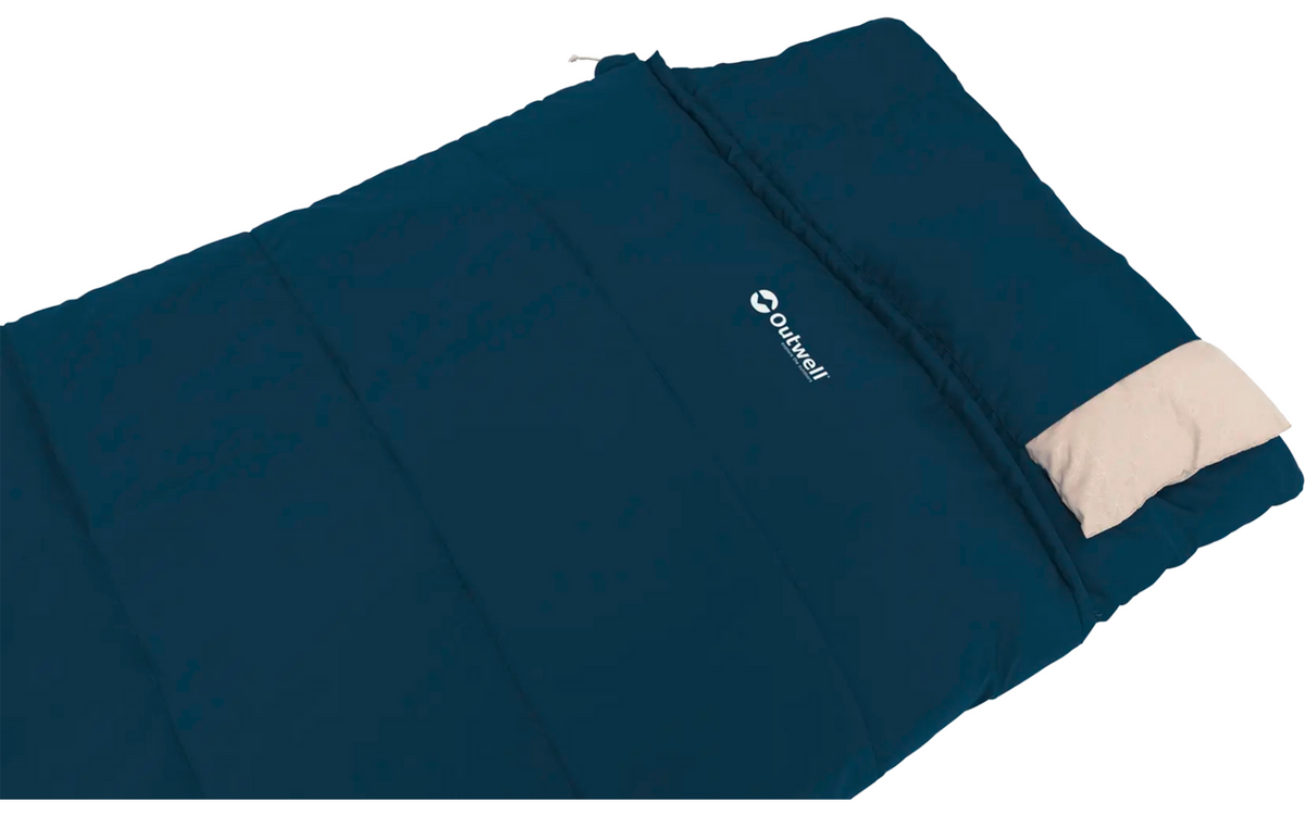 Dynesovepose Contour Lux 220 x 85 cm glidelås høyre mørkeblå - Outwell helt åpnet som dyne