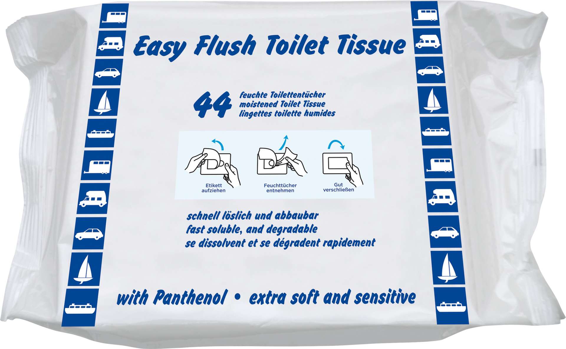 Easy Flush fuktige toalettkluter 44 stk biologisk nedbrytbare for båt og camping