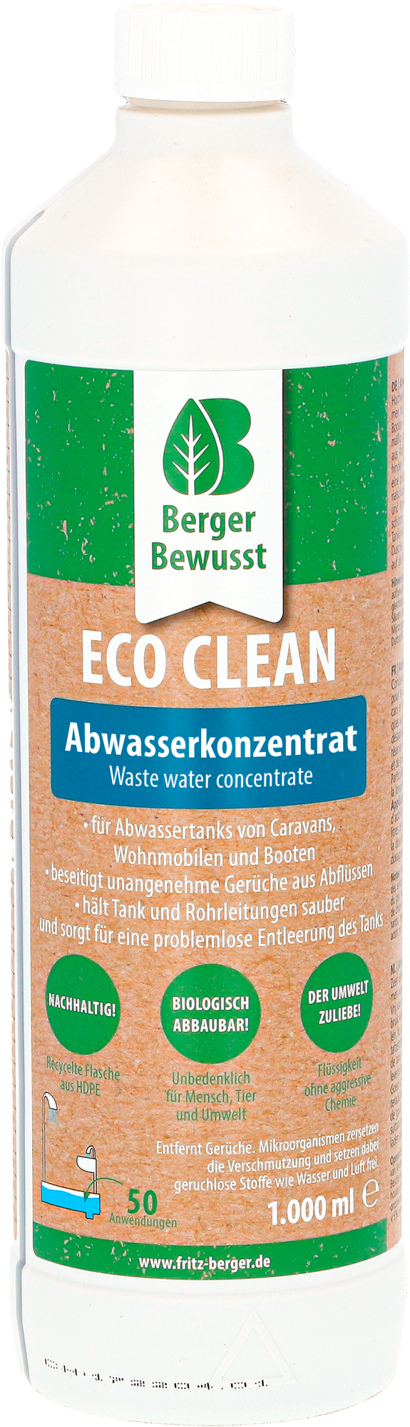 Eco Clean gråvannstanktilsetning 1 liter konsentrat forfra