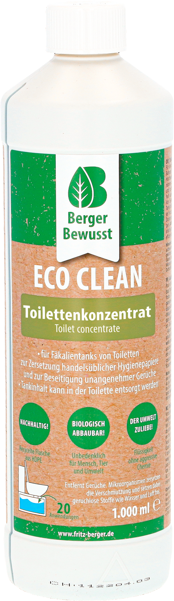Eco Clean toaletttilsetning for fekaltank 1 liter konsentrat forfra