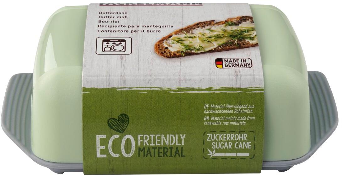 Eco smørboks i biobasert plast, grønn, for 250 g montert