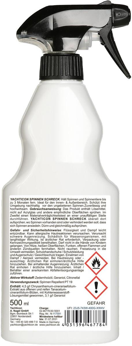 Edderkoppspray på plantebasis 500 ml - Yachticon bakside