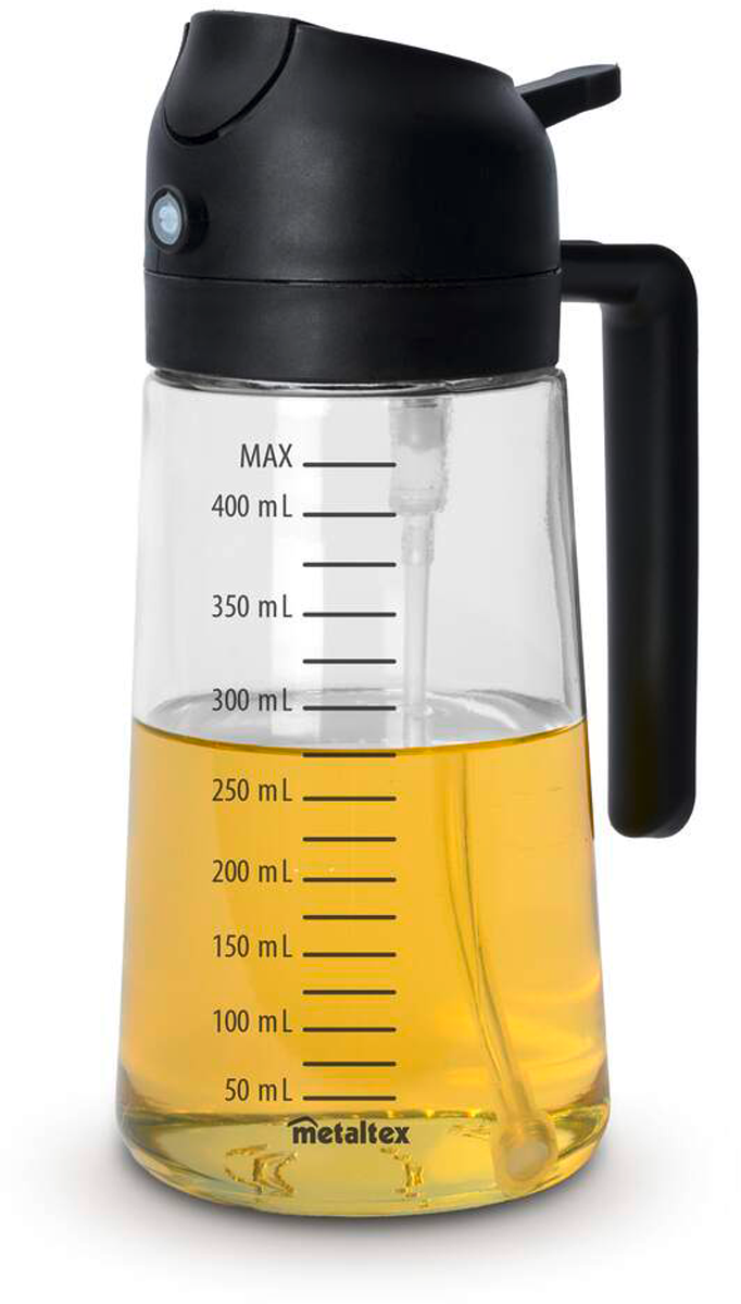 Eddik- og oljesprayer 400 ml med glassbeholder og skala - Metaltex forfra