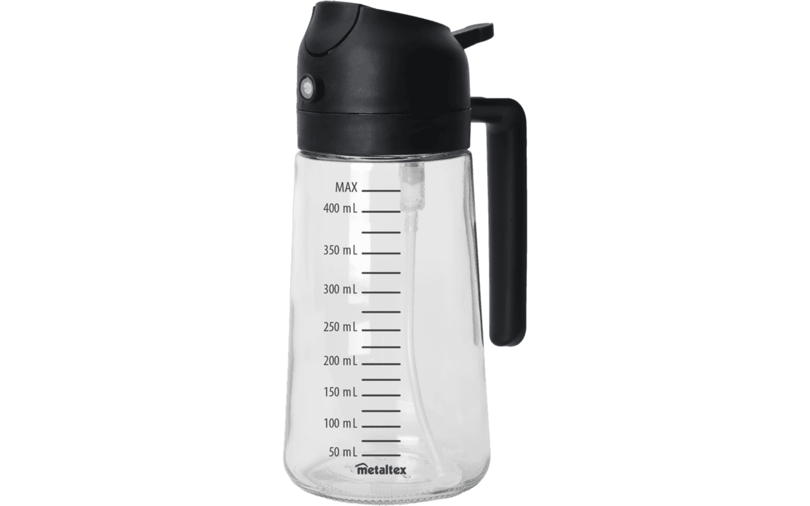 Eddik- og oljesprayer 400 ml med glassbeholder og skala - Metaltex bakside