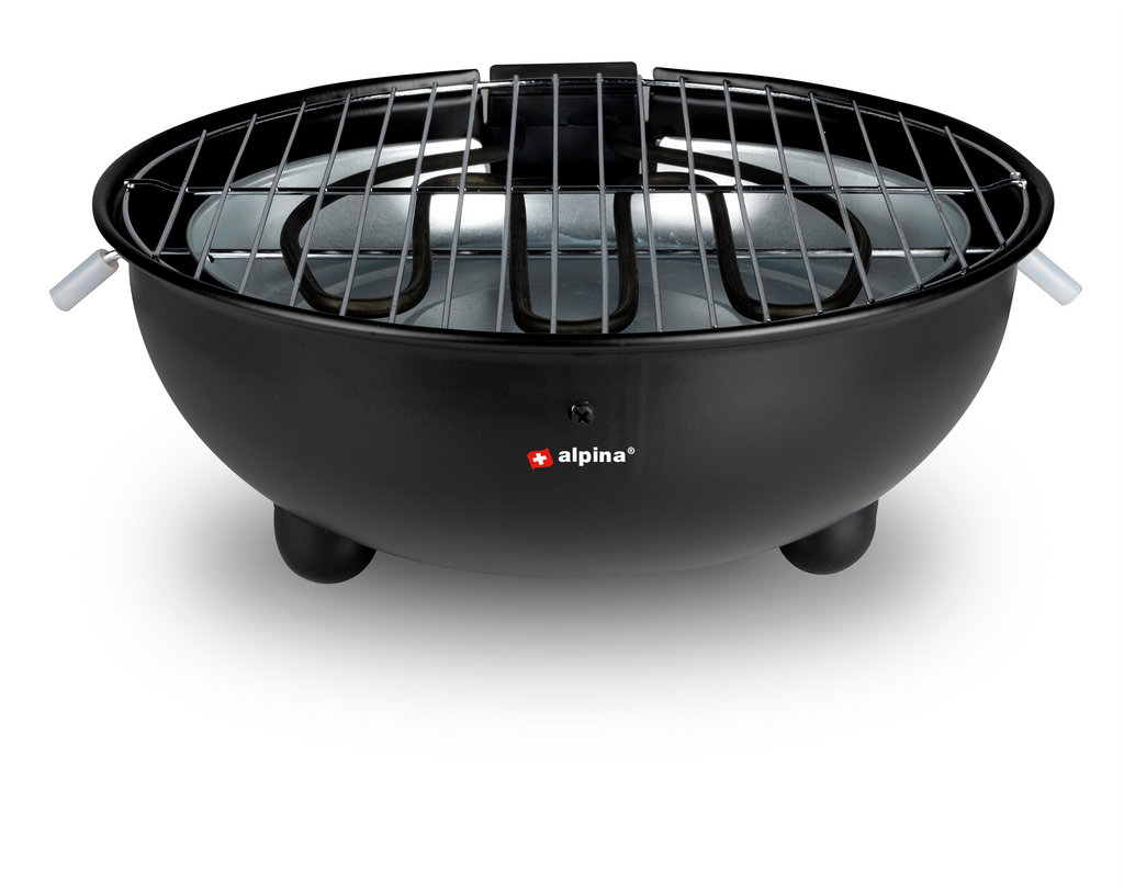 Elektrisk bordgrill 1250 W 30 cm grillflate Alpina forfra