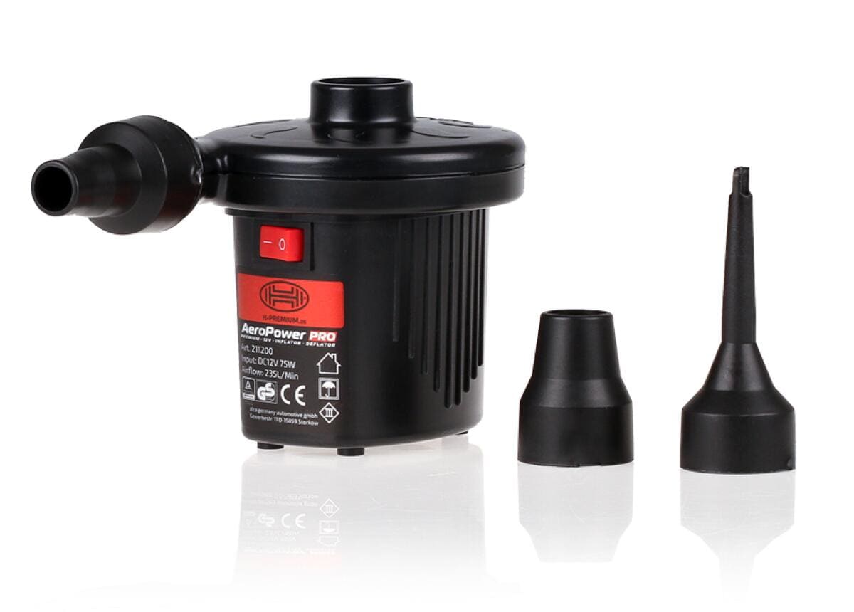 Elektrisk luftpumpe 12V og 230V 235 l min med 3 adaptere Heyner forfra
