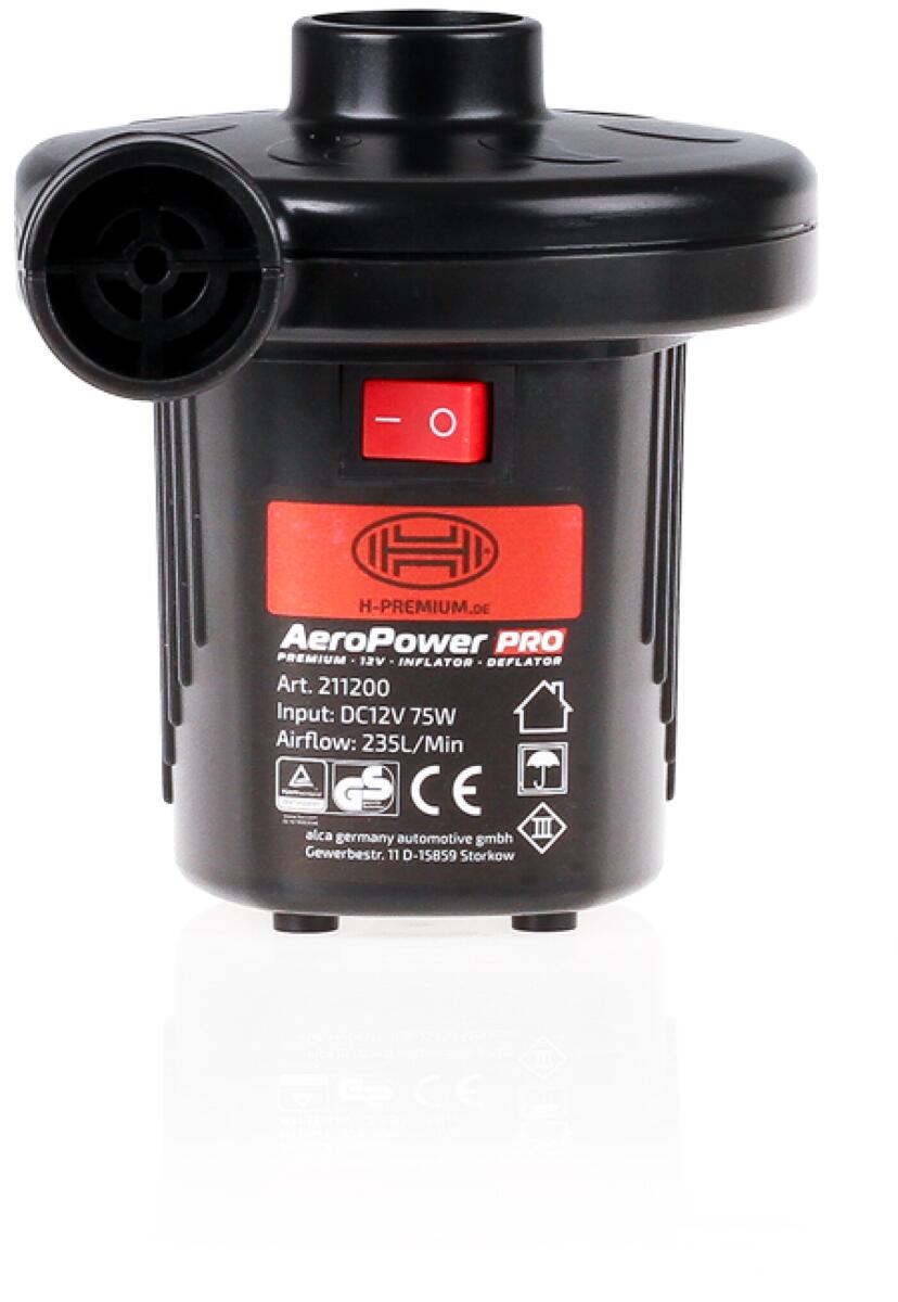 Elektrisk luftpumpe 12V og 230V 235 l min med 3 adaptere Heyner bakside