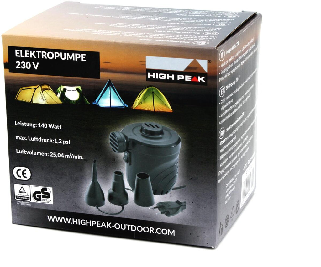 Elektrisk luftpumpe 230V 140W med 3 adaptere - High Peak adapterdetalj