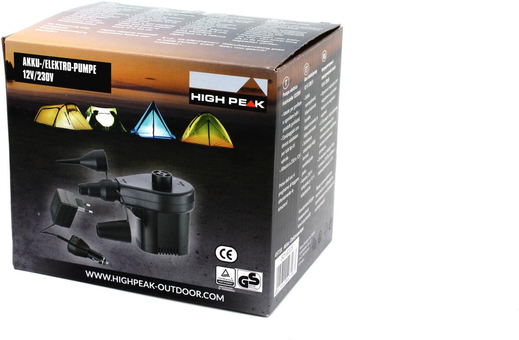 Bakside av Elektrisk luftpumpe med batteri 230V/12V 800g - High Peak