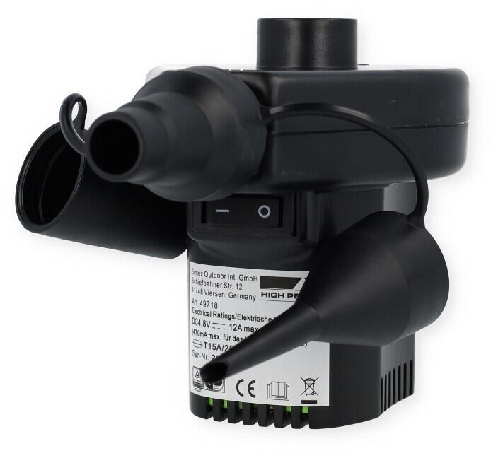 Detalj av adapter på Elektrisk luftpumpe med batteri 230V/12V 800g - High Peak
