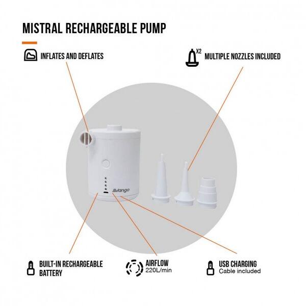 Detalj av Elektrisk luftpumpe Mistral med oppladbart batteri USB hvit