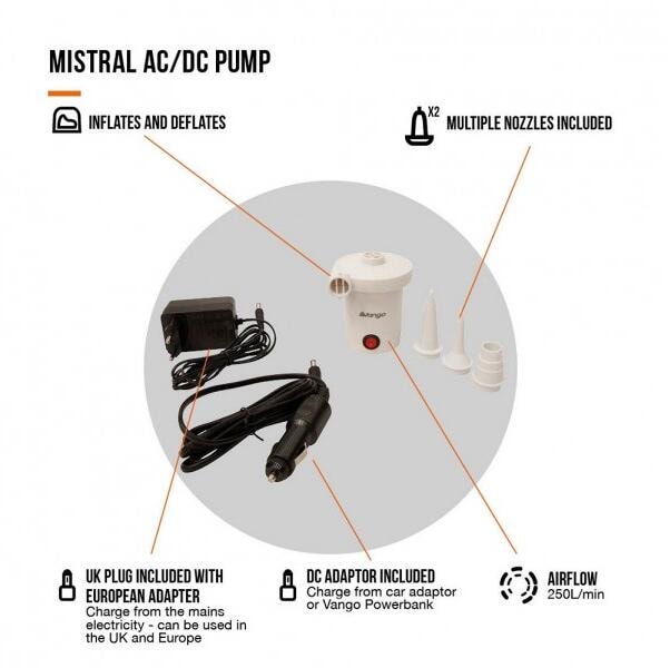 Elektrisk luftpumpe Mistral AC/DC 250L/min 12V hvit - Vango montert i bruk
