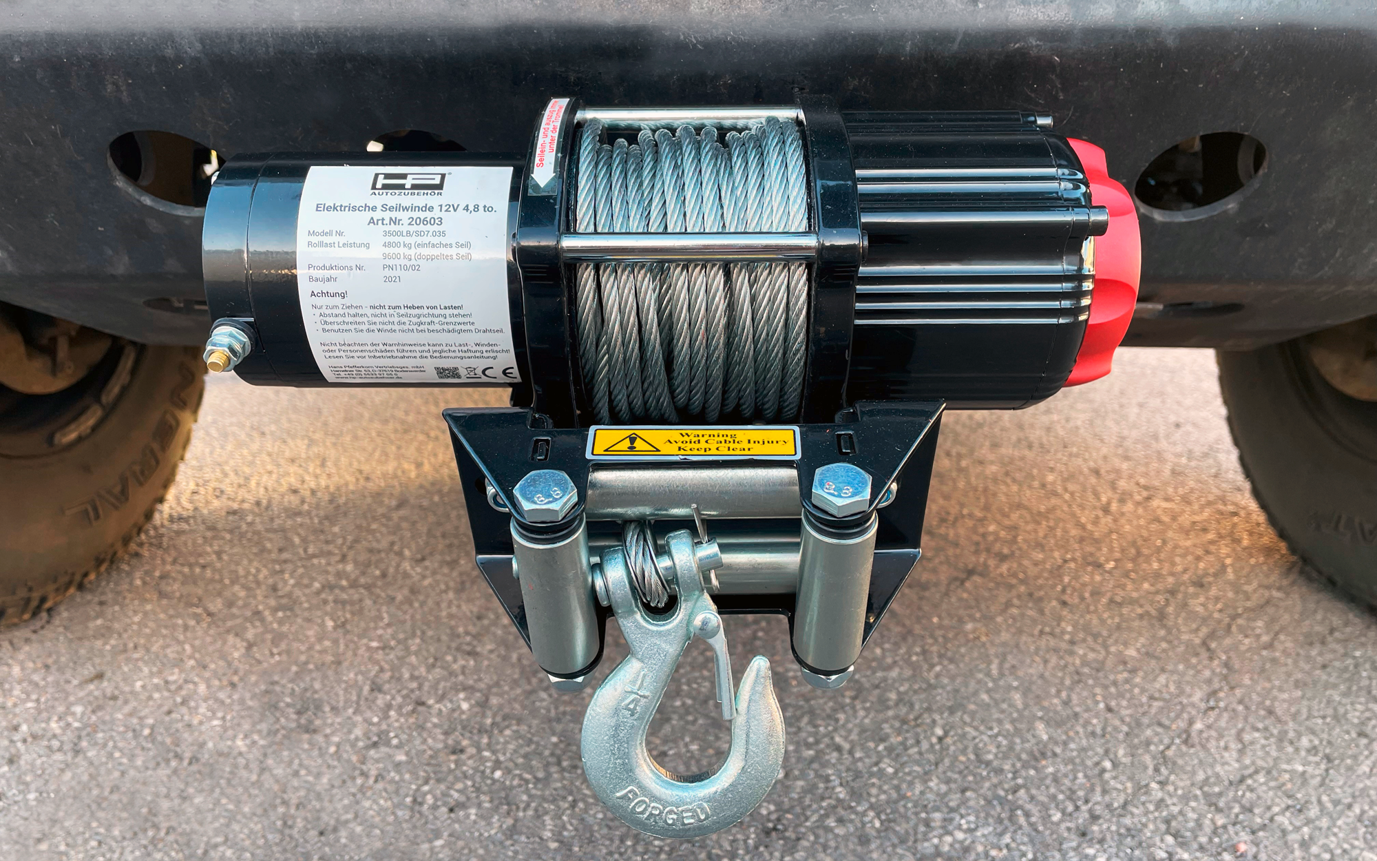 Elektrisk motorvinsj 4800 kg 12V med fjernkontroll forfra