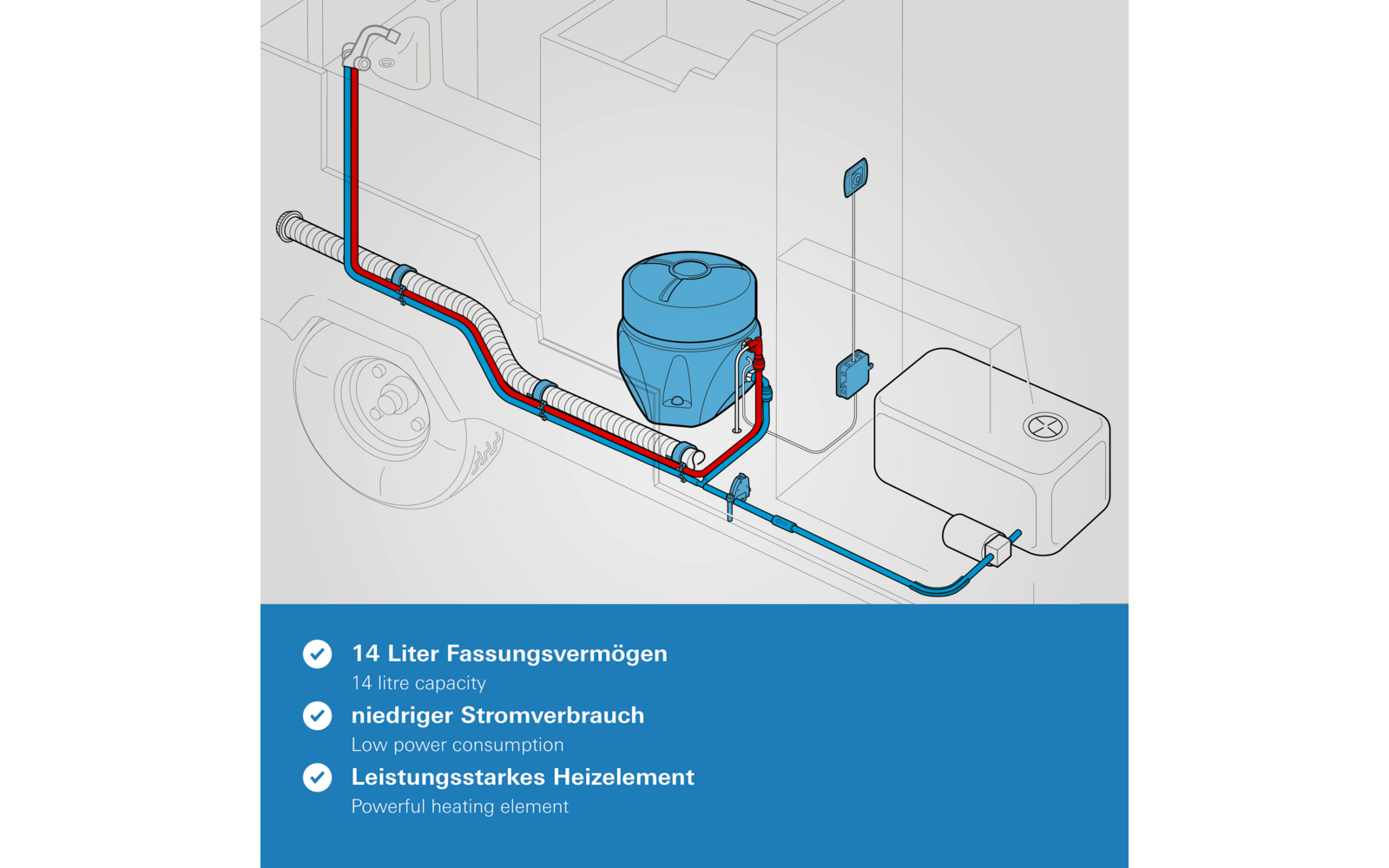 Bakside av Elektrisk varmtvannsbereder 14 l 850 W 230 V rustfritt stål
