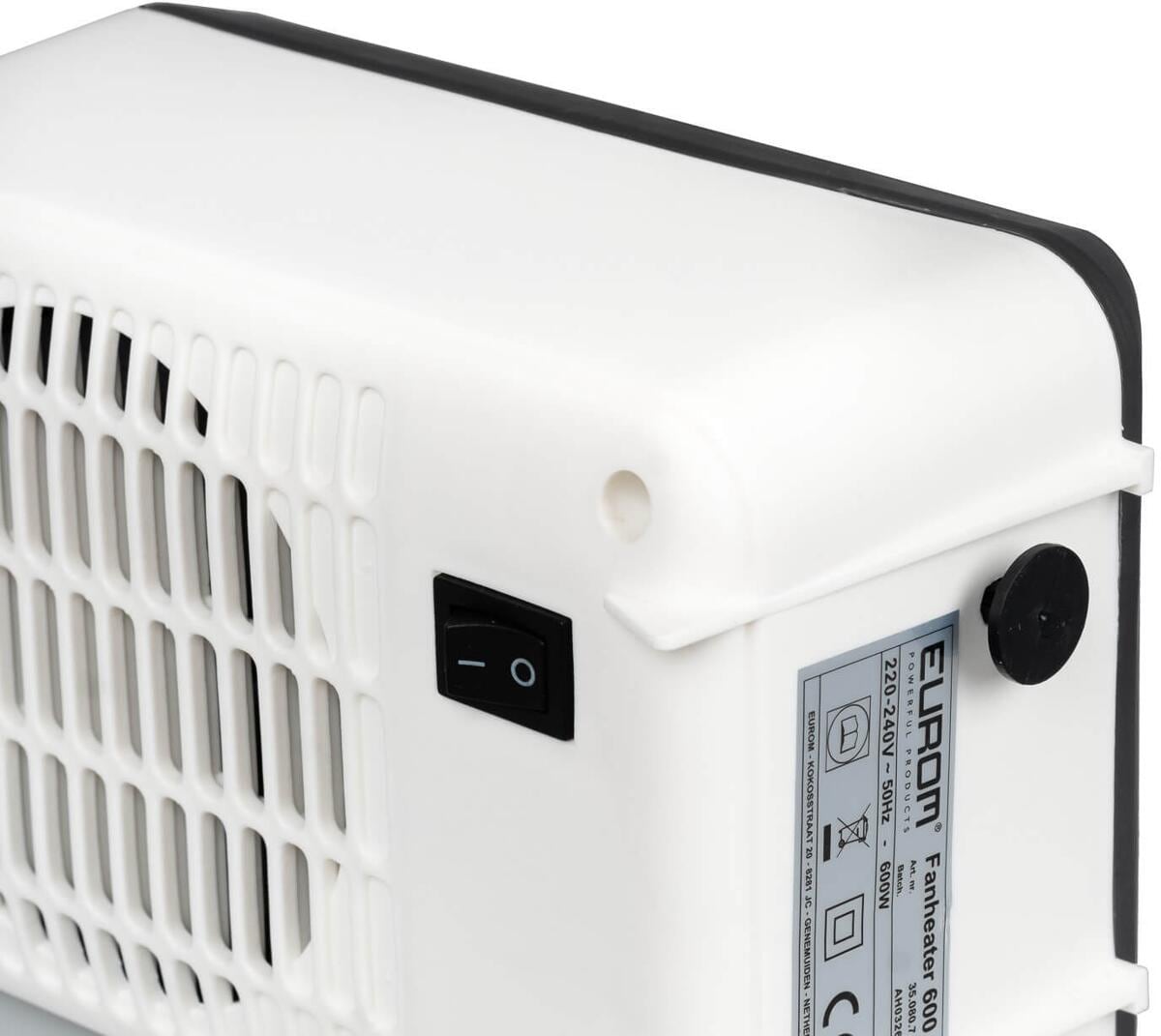 Detalj av termostat på Elektrisk vifteovn Fanheater 600