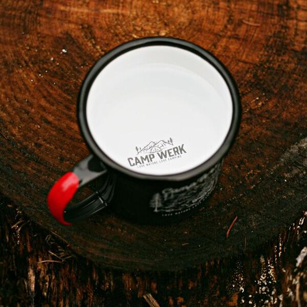 Emaljekopp 350 ml svart med logo - CAMPWERK bakside