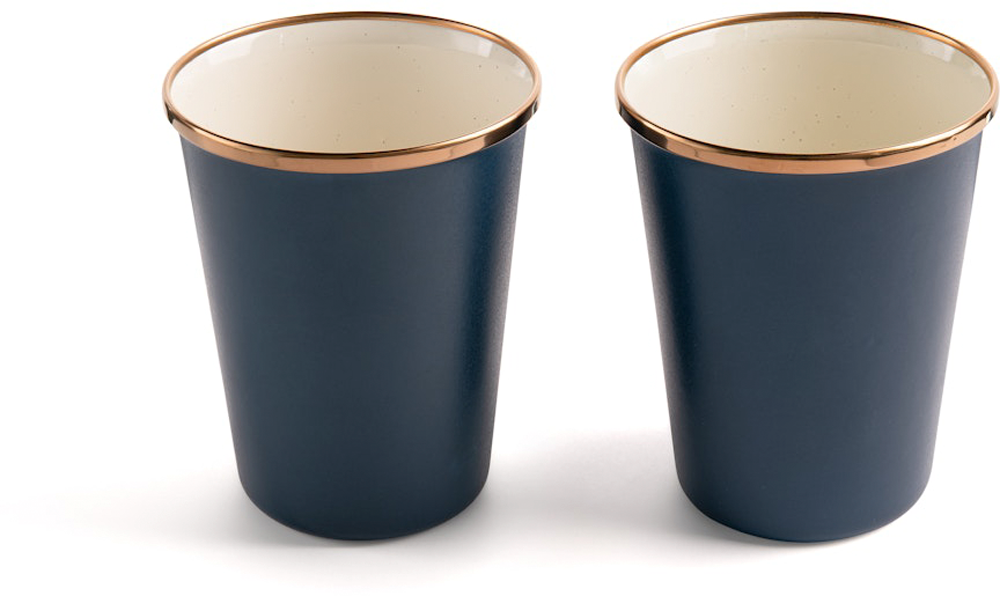 Emaljert kopp 2-Tone sett 2 stk 500 ml blå med stålkant - Barebones forfra