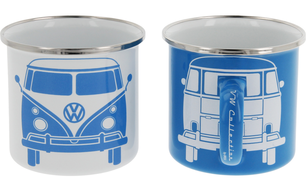 Detalj av Emaljkopper T1 Bus sett 2 stk 350 ml hvit/blå