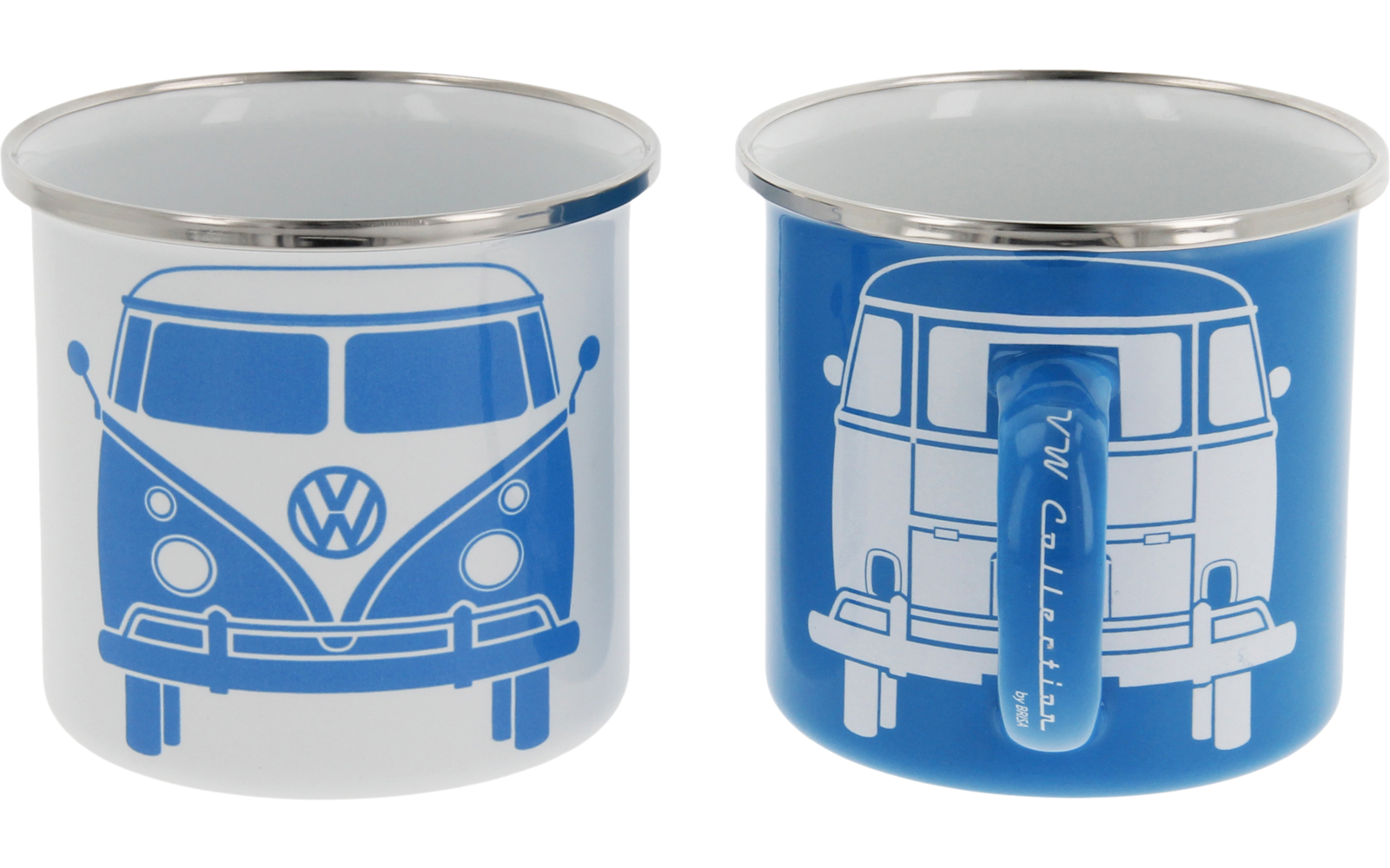 Detalj av Emaljkopper T1 Bus sett 2 stk 350 ml hvit/blå