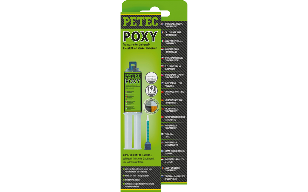 Epoksylim 2K transparent 24 ml dobbeltsprøyte POXY - Petec nærbilde