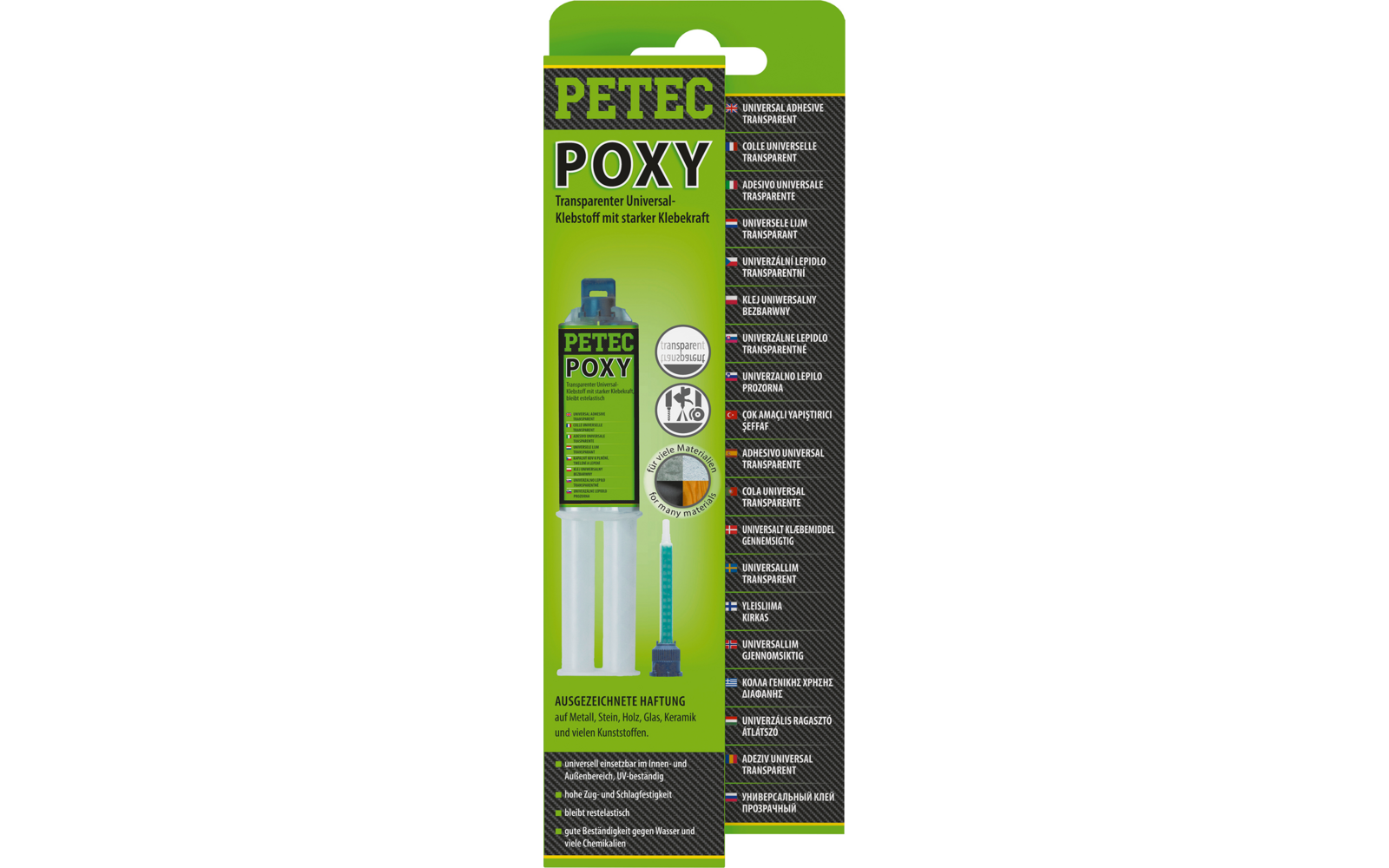 Epoksylim 2K transparent 24 ml dobbeltsprøyte POXY - Petec nærbilde