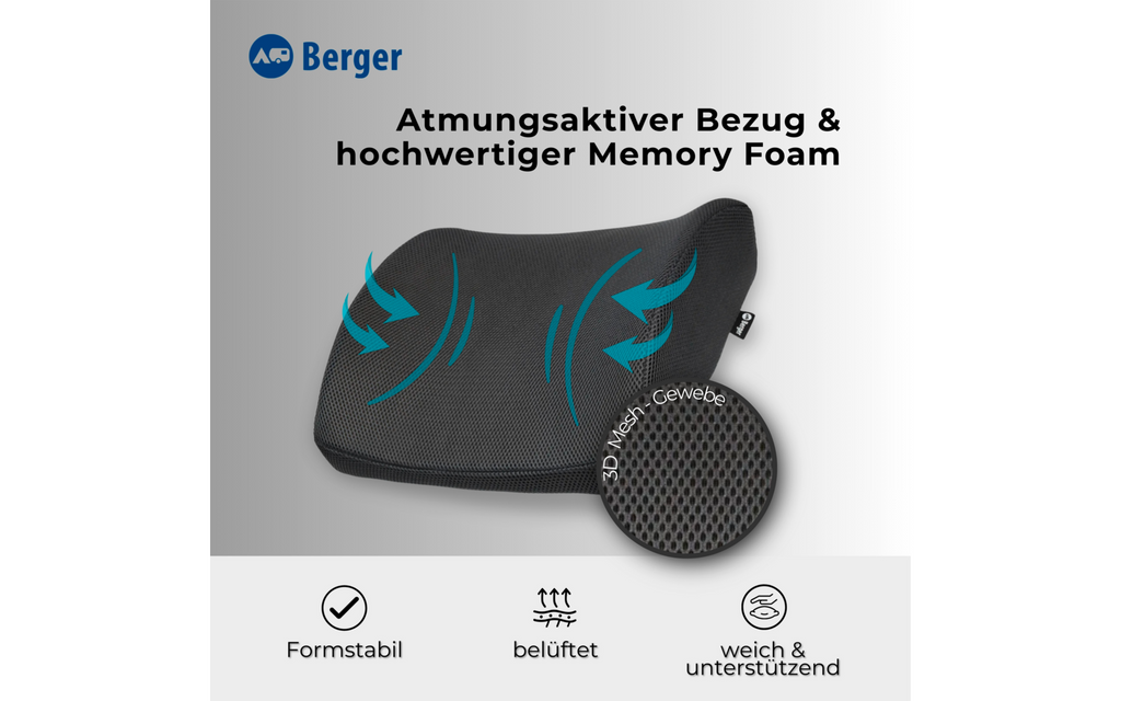 Ergonomisk ryggpute med korsryggstøtte i svart farge