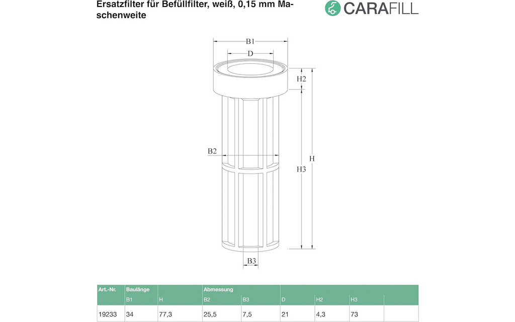 Detaljbilde av Erstatningsfilter for påfyllingsfilter Turn/Count/Compact 0,15 mm - Carafill