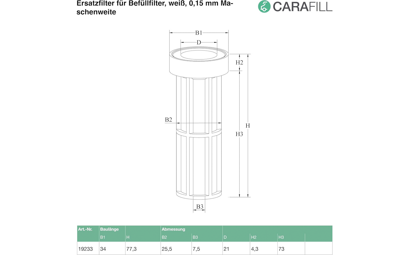 Detaljbilde av Erstatningsfilter for påfyllingsfilter Turn/Count/Compact 0,15 mm - Carafill