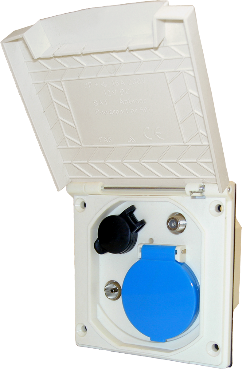 ESB 3 Unit utvendig stikkontakt 12V/230V/antenne/satellitt hvit front