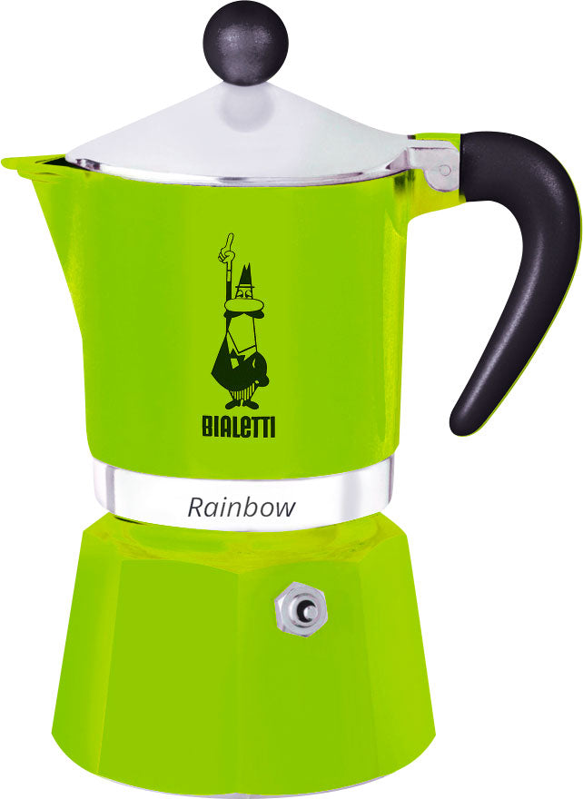 Espressokoker Rainbow aluminium 3 kopper 150 ml grønn sett forfra