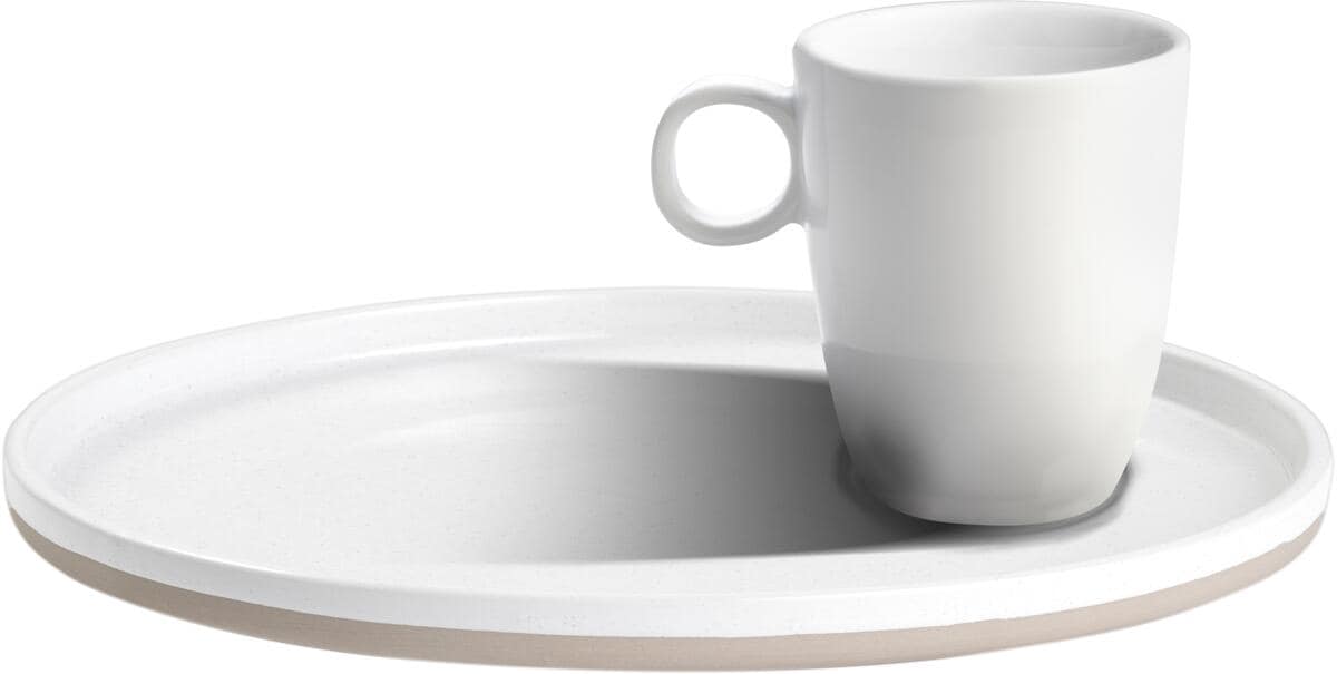 Espressokopp med skål Odette melamin hvit fra Brunner vist forfra