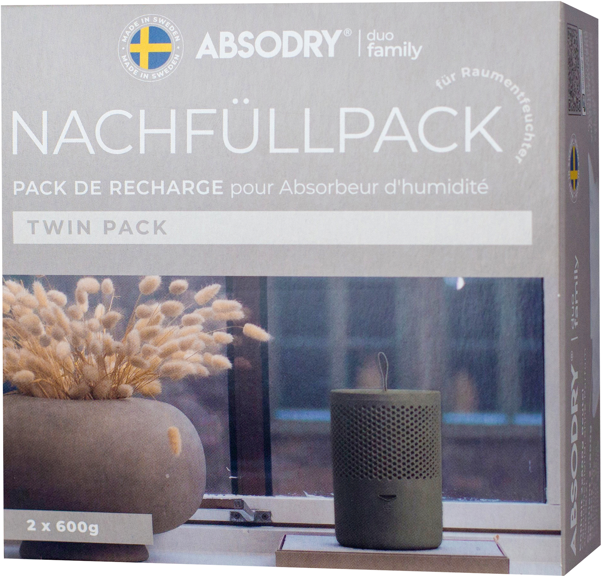 Etterfyllingspakke Duo Family for Series 6 og Hanger 2x600 g fra Absodry sett forfra