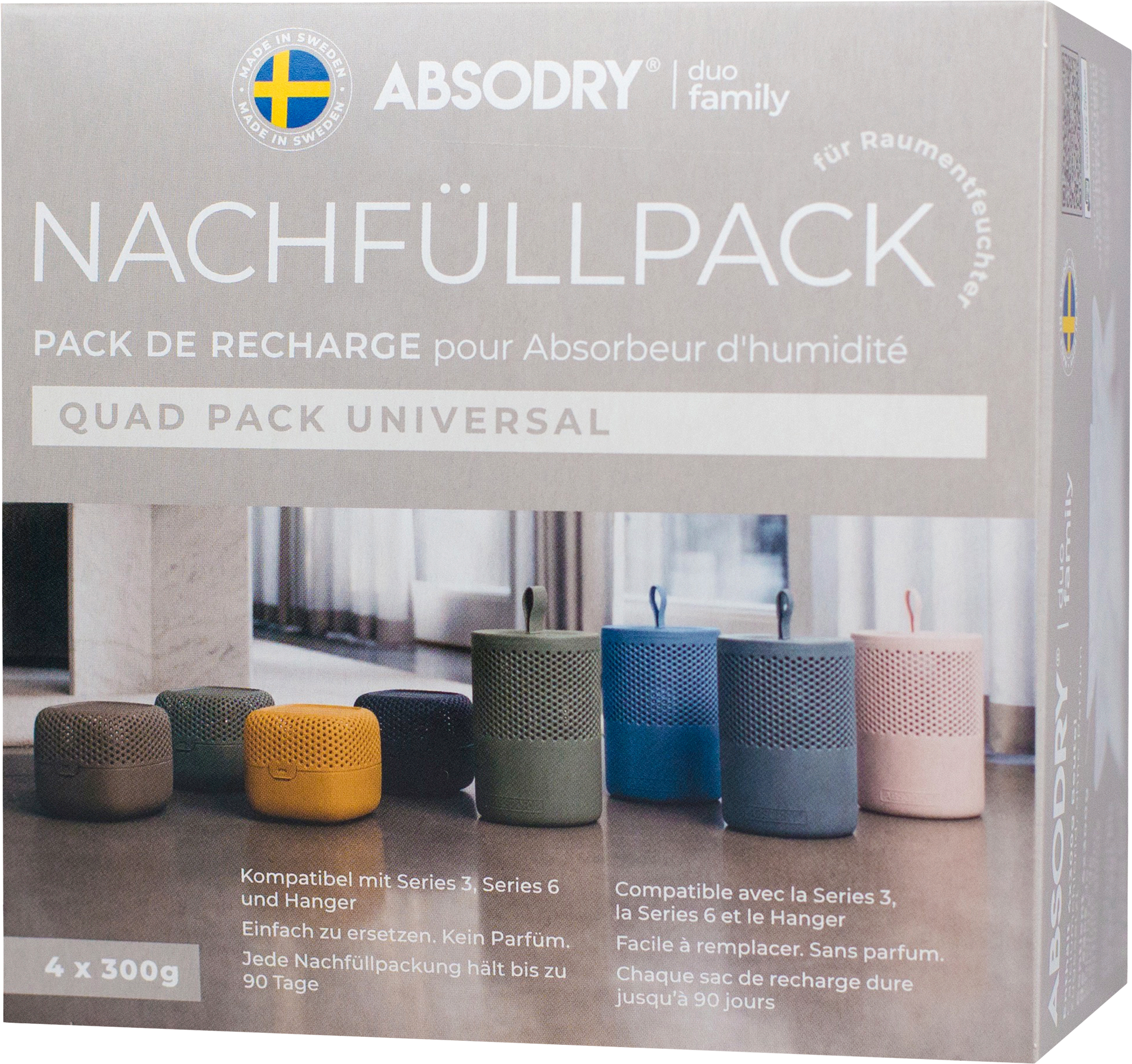 Etterfyllingspose Duo Family 4 x 300 g for Series 3/6 - Absodry forfra